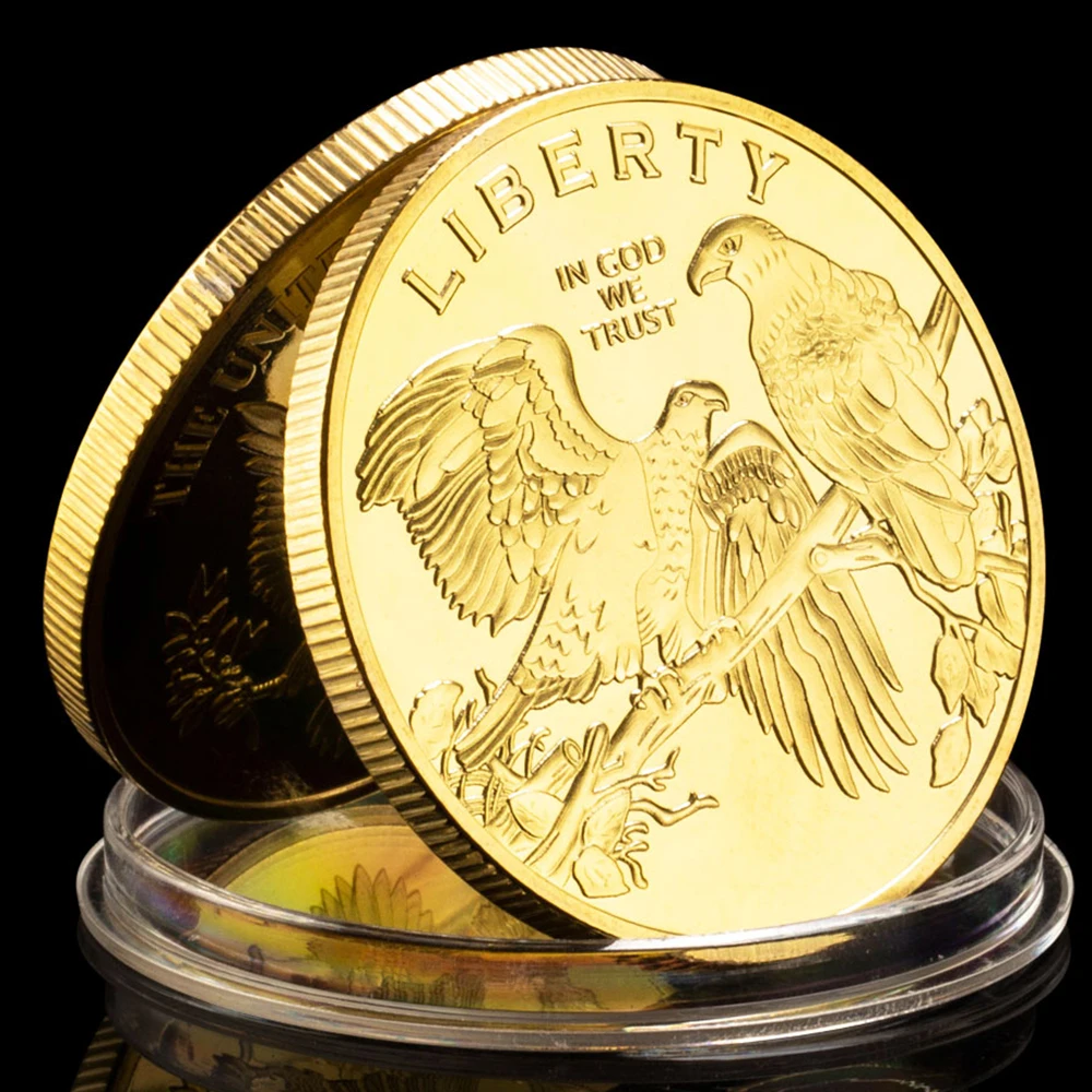 Liberty Coin Placcato Oro Souvenir Aquila Calva In Dio We Trust Usa Collezione Regalo Da Collezione Monete Commemorative D'Arte