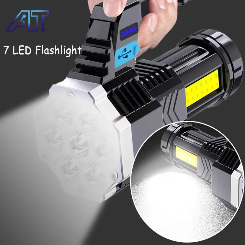 

7 LED Portable Flashlight USB Rechargeable Searchlight Powerful Flashlight Camping Fishing Torch Waterproof Built-in Battery