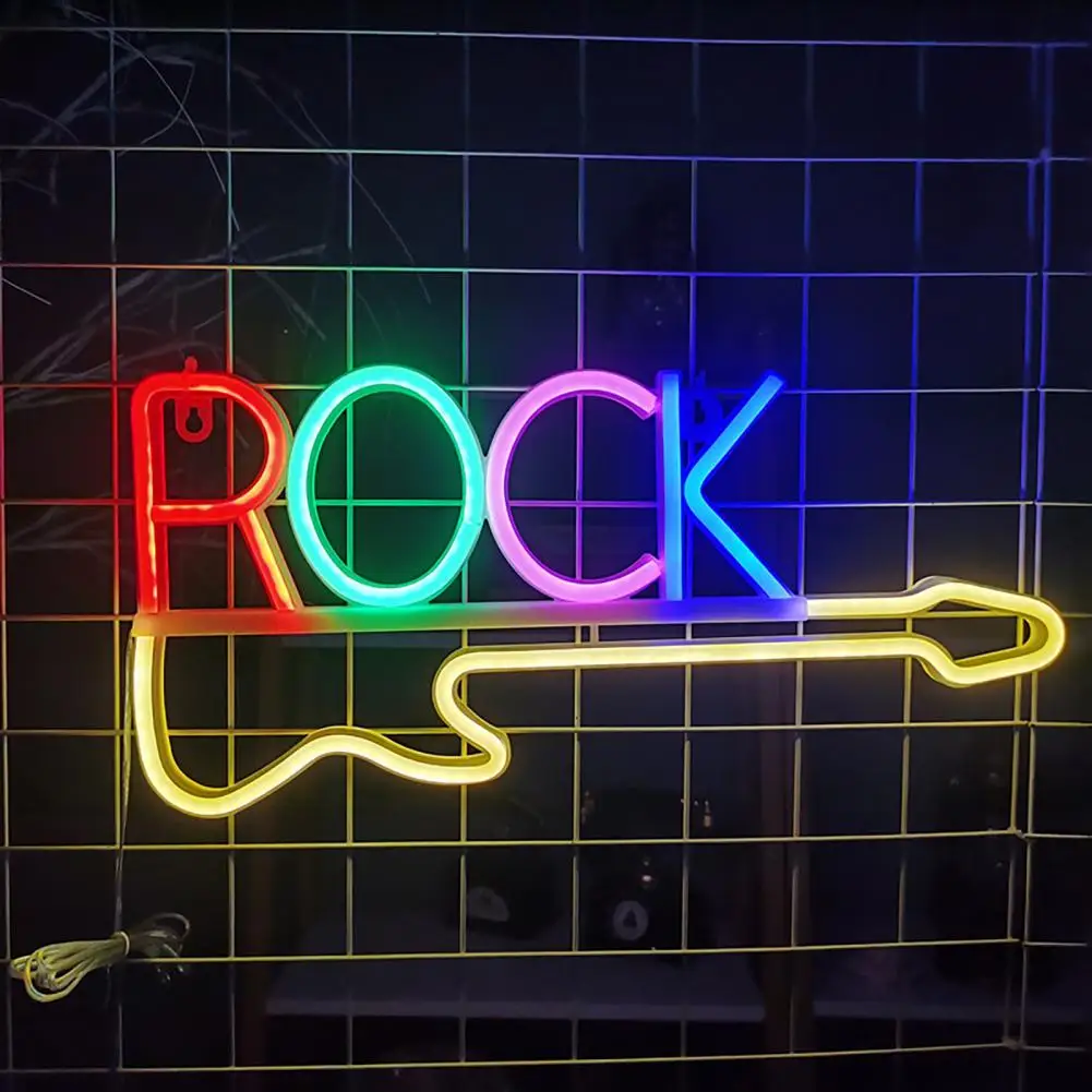 

Soft Warm Night Light Vibrant Led Rock Neon Lights for Holiday Party Bedroom Decoration with Guitar Styling Colourful Modelling