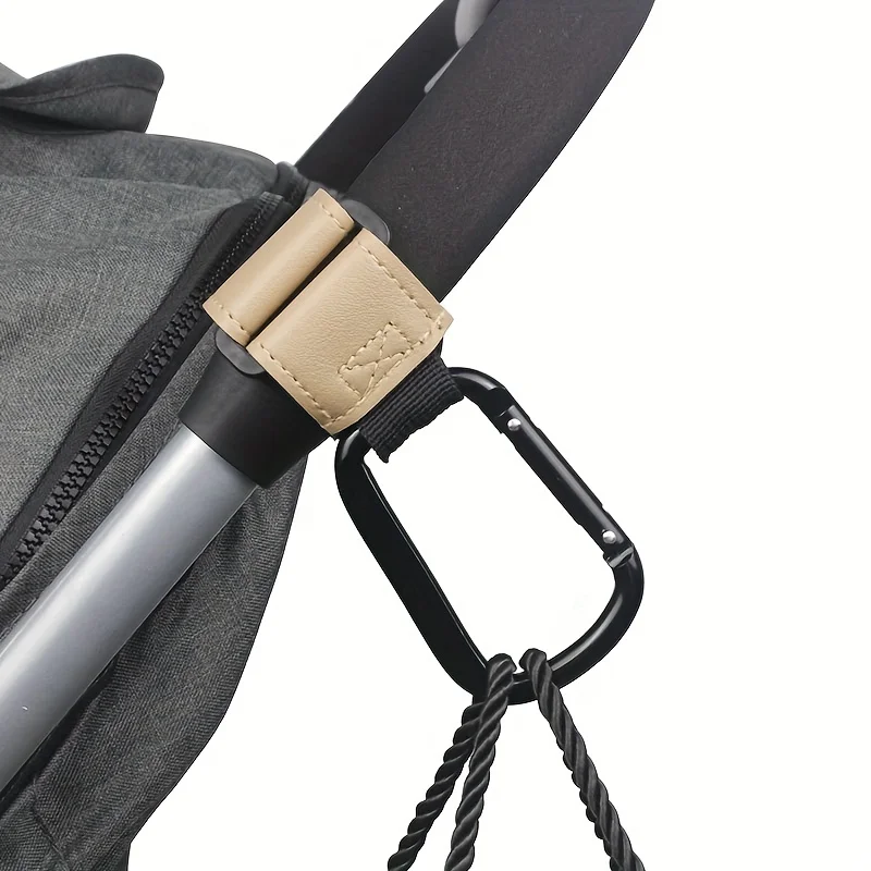 2pc Stroller Hook Clip for Carriages, Shopping Carts & Bags - Durable Faux Leather Universal Hanging Accessory with Secure Clasp