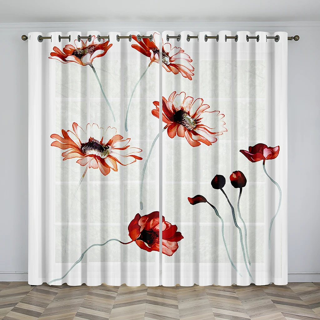 

Pink floral 3D digital print curtain Living room Master room fun decoration 90g polyester fiber curtain fabric two panels