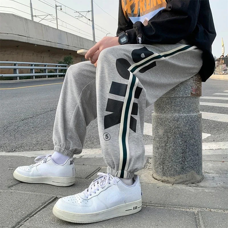 Trousers Hip-hop Wide Leg Sweatpants for Men Summer Stylish Training Cotton Young La Elastic Y2k Casual Baggy Male Sweat Pants L