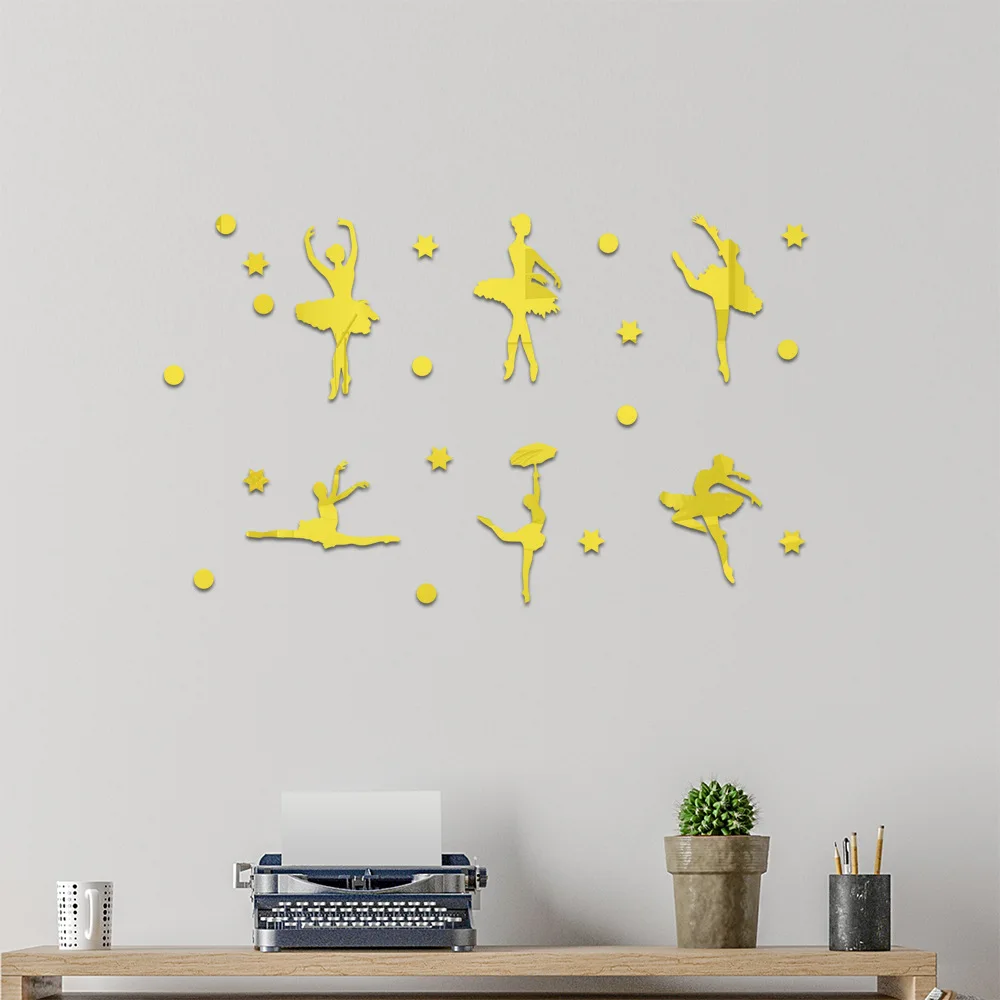 Ballet girl acrylic mirror wall paste children's room dance studio living room wall self-adhesive decoration house decoration