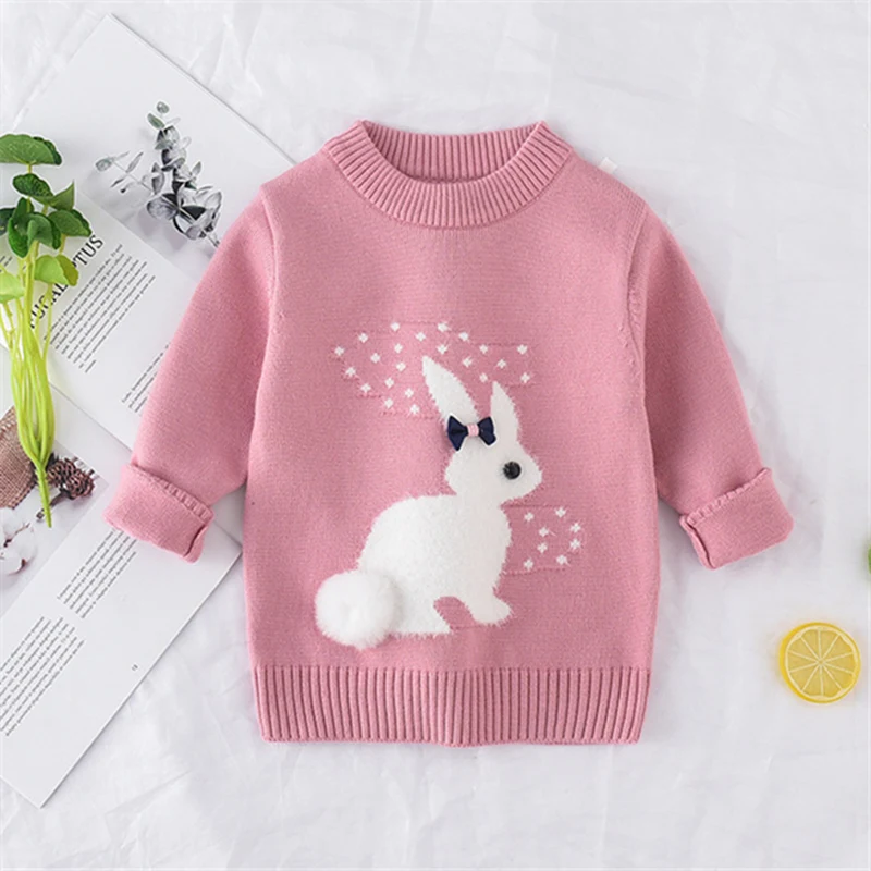 

New Arrival girl Sweater Children Clothing rabbit Pattern Knitted Sweater Baby girls Pullover Sweater Knitwear 1-5T Kids