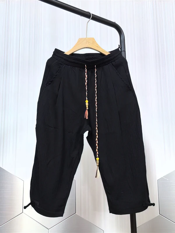 Summer Beach Cotton Linen Shorts Men Baggy Wide leg Casual Capris Pants Male Sport Running Shorts 2025 Linen Trousers