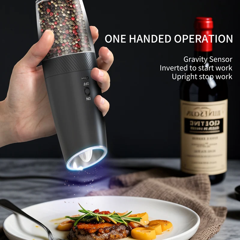Kitchen Gravity Sensing Electric Salt and Pepper Grinder USB Rechargeable Adjustable Coarseness Automatic Spice Grinders Tools electric grinder salt and pepper grinder