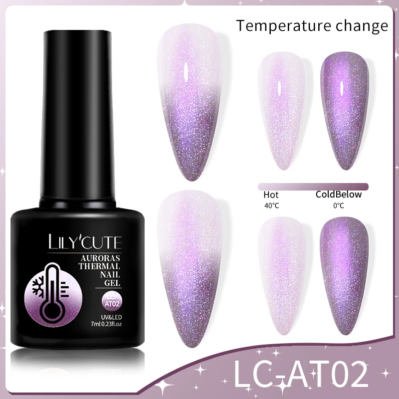 LILYCUTE Color Changing Auroras Thermal Gel Nail Polish Nude Purple Glitter Sparking Long Lasting Manicure Nails Art Gel Varnish 6