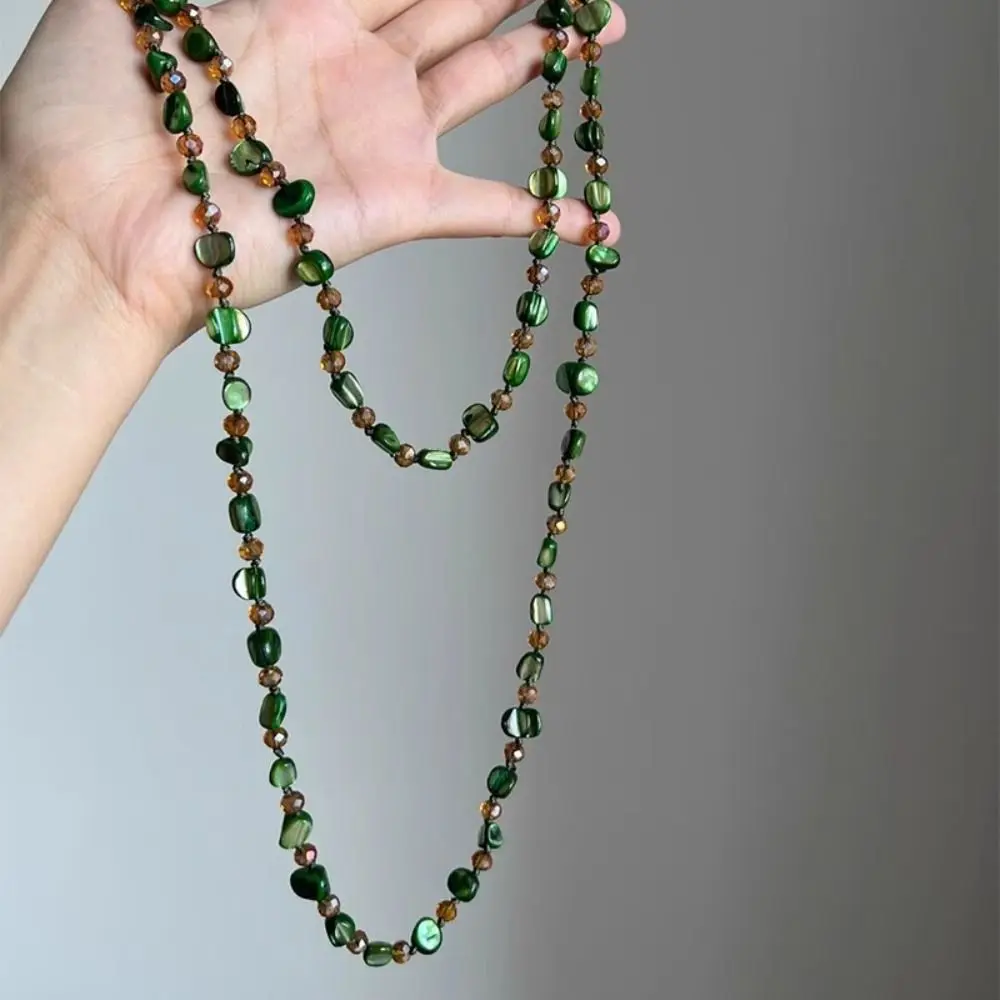 Bohemian Antique Necklace Shell Beaded Colorful and Green Long Necklace Stackable Vintage Double Layers Necklace Women Girls