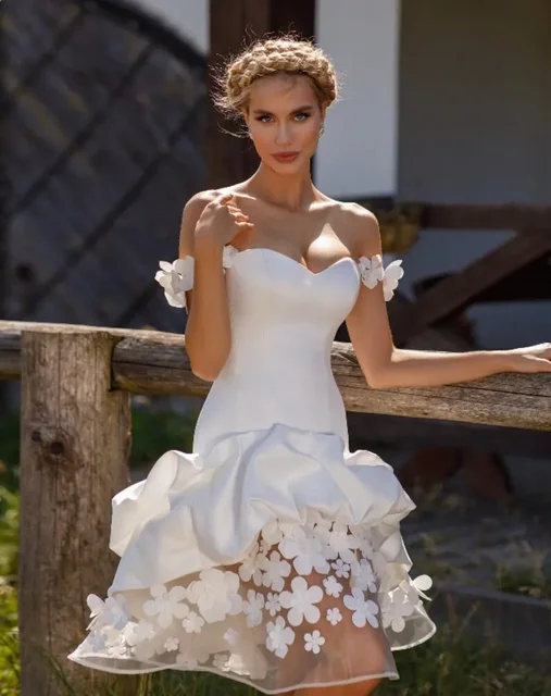 short wedding dress big bow Mini Bridal Dress with Bow Train