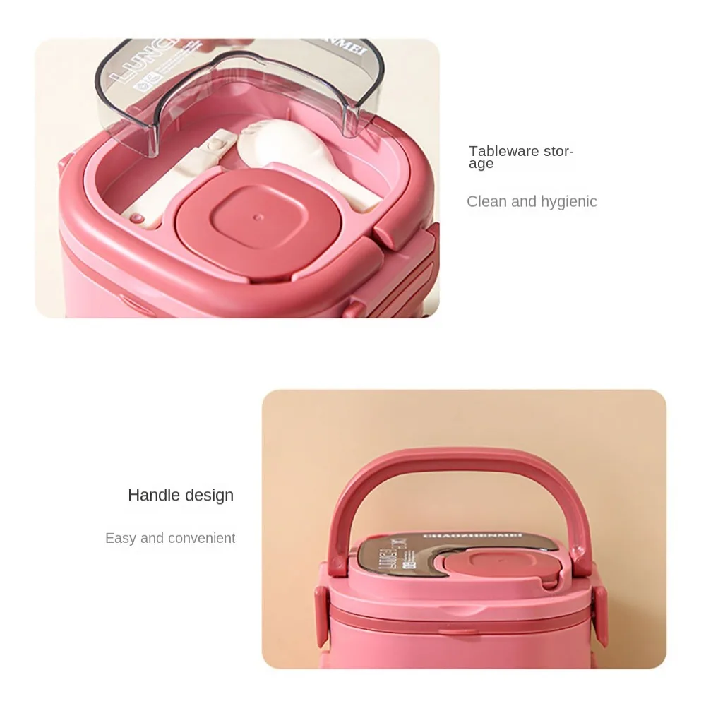 Plastic Student Lunch Box Large Capacity with Cutlery Sauce Box Microwavable Insulated Lunch Box,Plastic/Stainless Steel