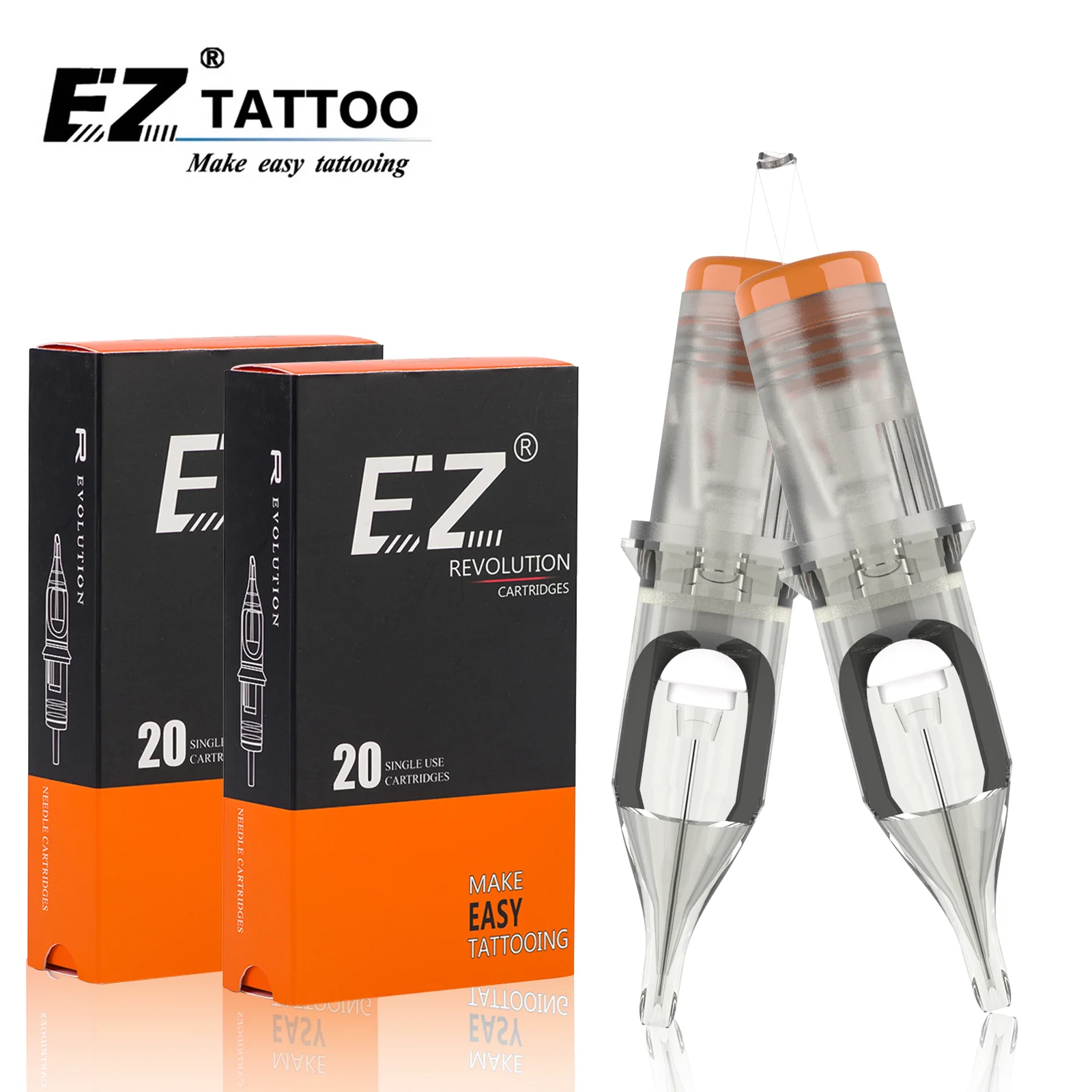 EZ Revolution Cartridge Tattoo Needles Round Shader #12 0.35mm for Rotary Cartridge Tattoo Machines Pen  Grips 20pcs /lot new 30mm 35mm aluminum alloy cartridge tattoo grips tattoo tube for cartridge needle tattoo handle