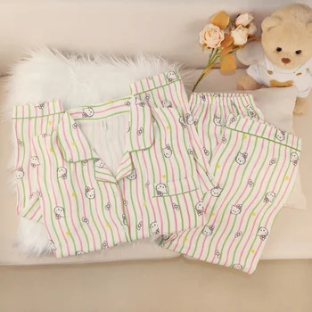 طقم بيجامات أنيقة مخططة من Hello Kitty للسيدات بأكمام طويلة ملابس منزلية حلوة برسوم كارتونية وصل حديثًا موضة كورية 2026 5