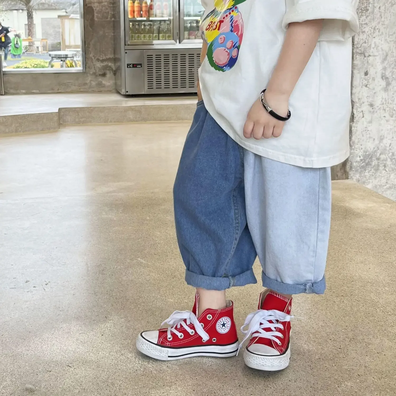 90-140 Cm Girl Boys PATCHWORK Loose Pants Jeans New Spring Autumn Children's Baby Casual Pants for Kids Outwear Clothes