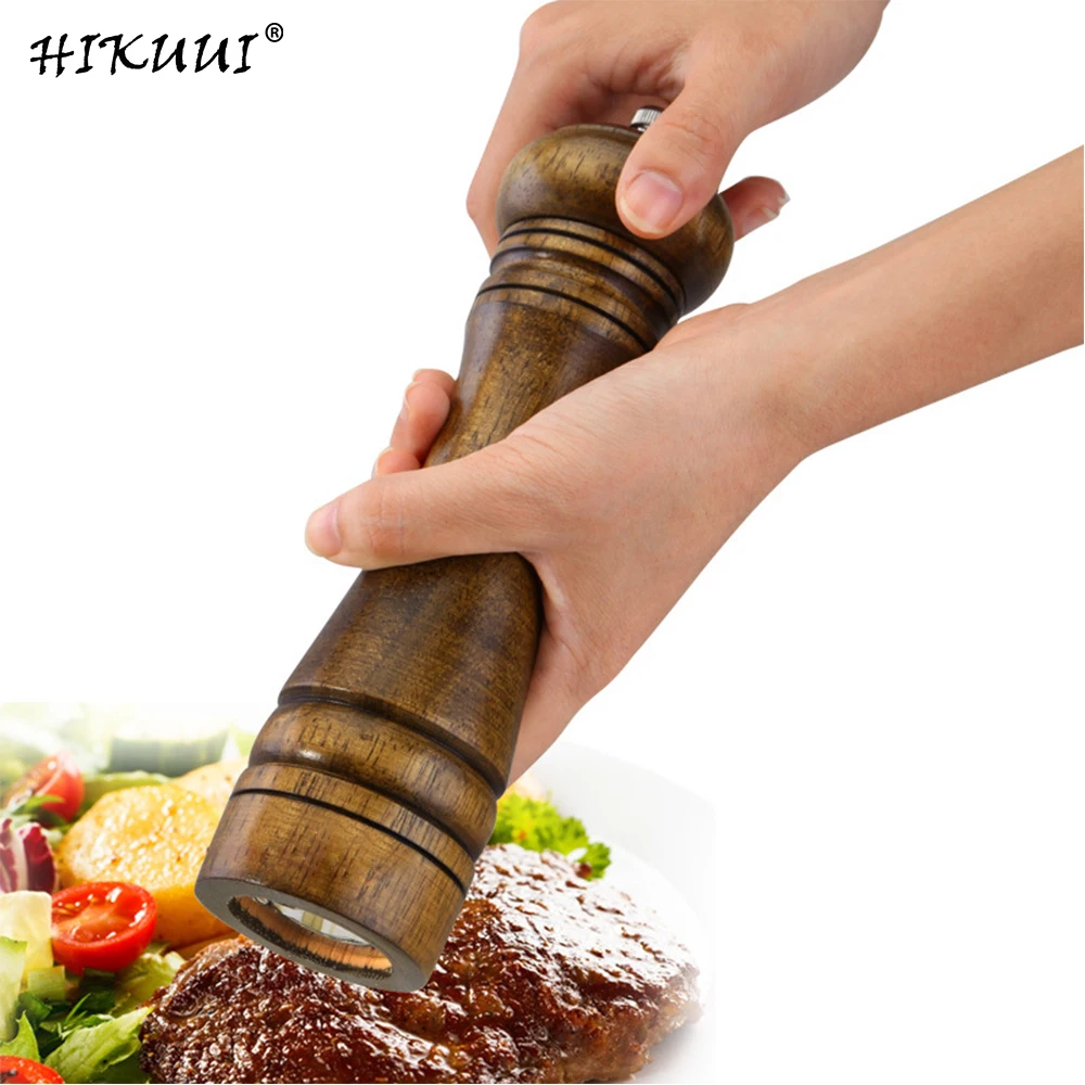 Classic Oak Wooden Pepper Spice Grinder Hand Mill Salt Grain Malt Seasoning and Pepper 8 inch Wood Grinder for KItchen Tools