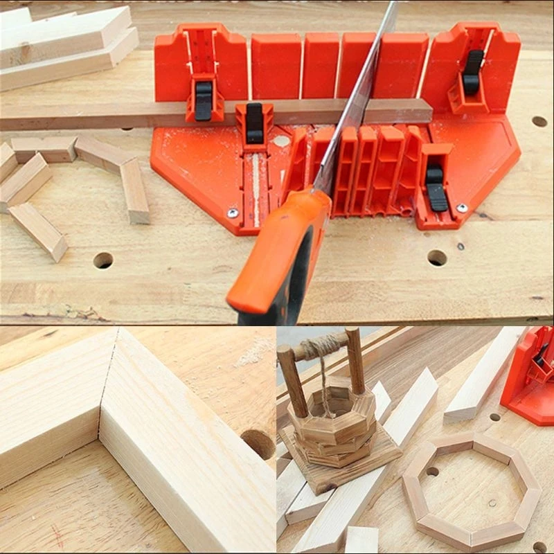 O50 Woodworking Clamping Mitre Box Diagonal Saw Cabinet 45 90 Degree Saw Box Angle Oblique Cutting Groove Sawing Guide Slot