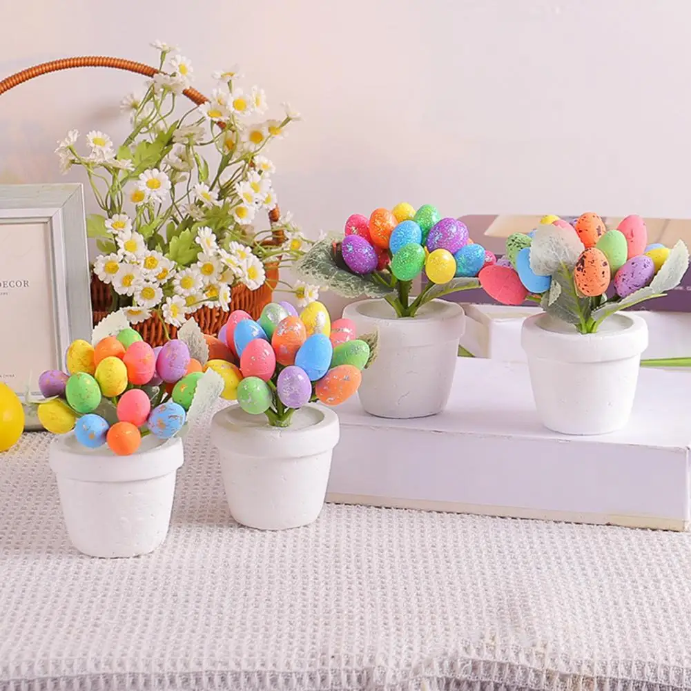 Bonsái De huevo De Pascua Artificial, planta en Maceta, Huevos De espuma coloridos vibrantes, adorno para decoración festiva, Maceta De Huevos De Pascua