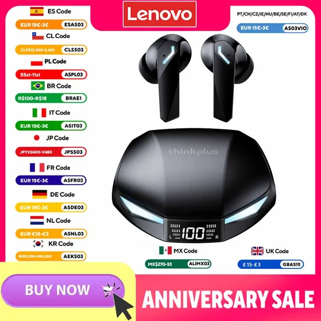 New Lenovo XT53 Wireless Upgrade Bluetooth 5.4 Earbuds LED Digital Display Waterproof Earphones HD Call Low Latency Game Headset