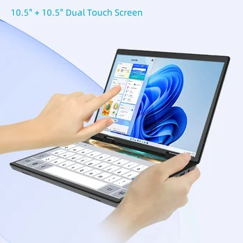 Dual Screen Laptop 14+14 Inch 2K Touch Screen Notebook 16GB Intel N100 CPU 360 Degree Flip Metal Case 2 in 1 Laptop Computer 5