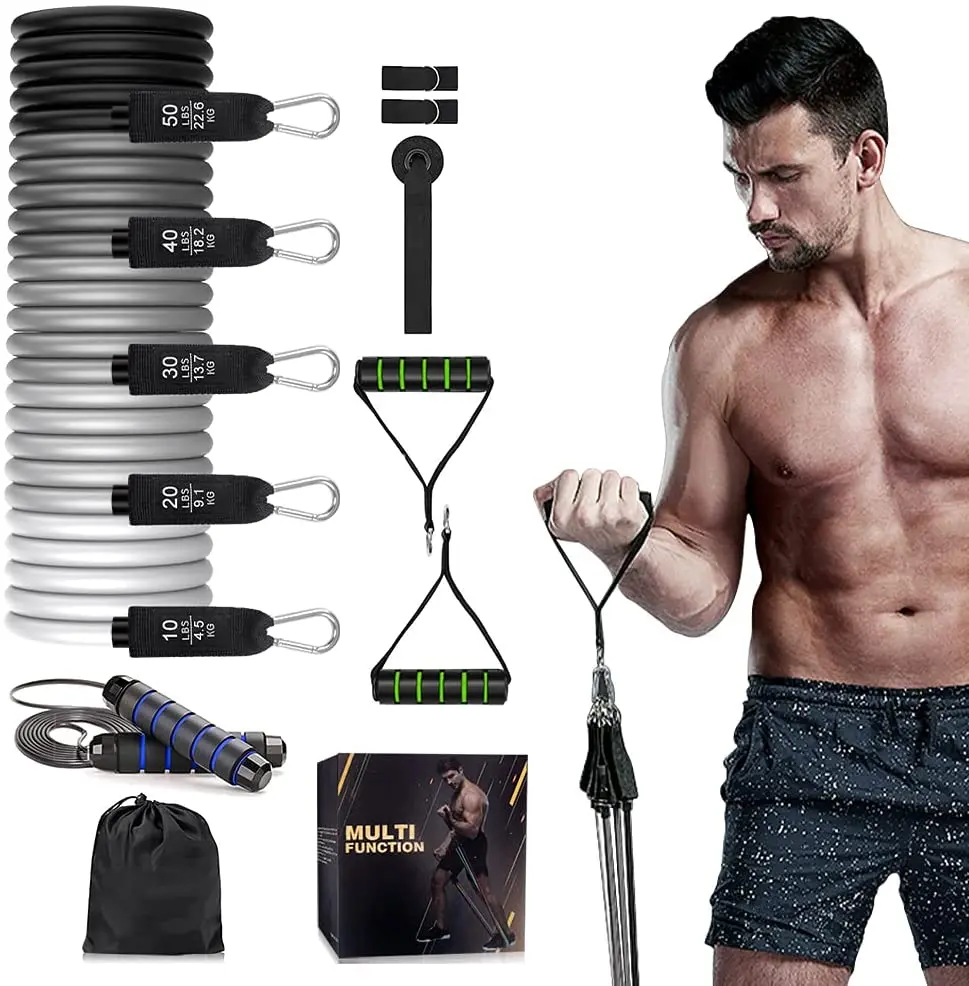 

Exercise Bands Workout Bands with Door Anchor Handles Carry Bag Legs Ankle Straps for Strength Training Physical Therapy