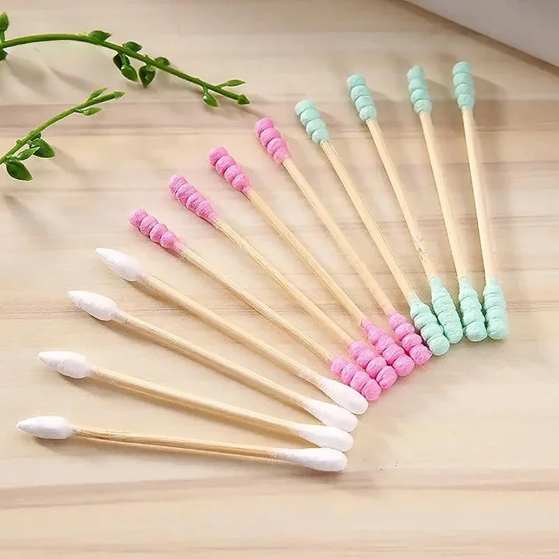 Double Head Cotton Swab Women Makeup Cotton Buds Tip for Medical Wood Sticks Nose Ears Cleaning Health Care Tools 100pcs Pack