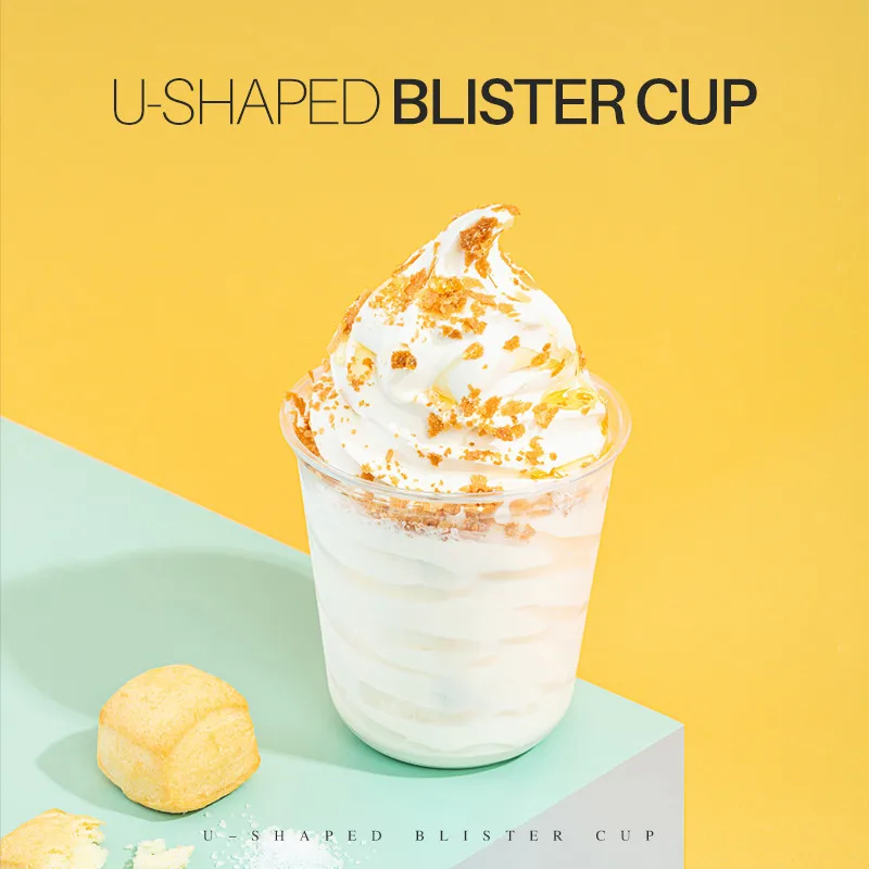 100pcs/pack 360/500/700ml U Shaped Bubble Tea Cup Soft Plastic Boba Tea Cups Dessert Ice Cream Cup Accept Customization