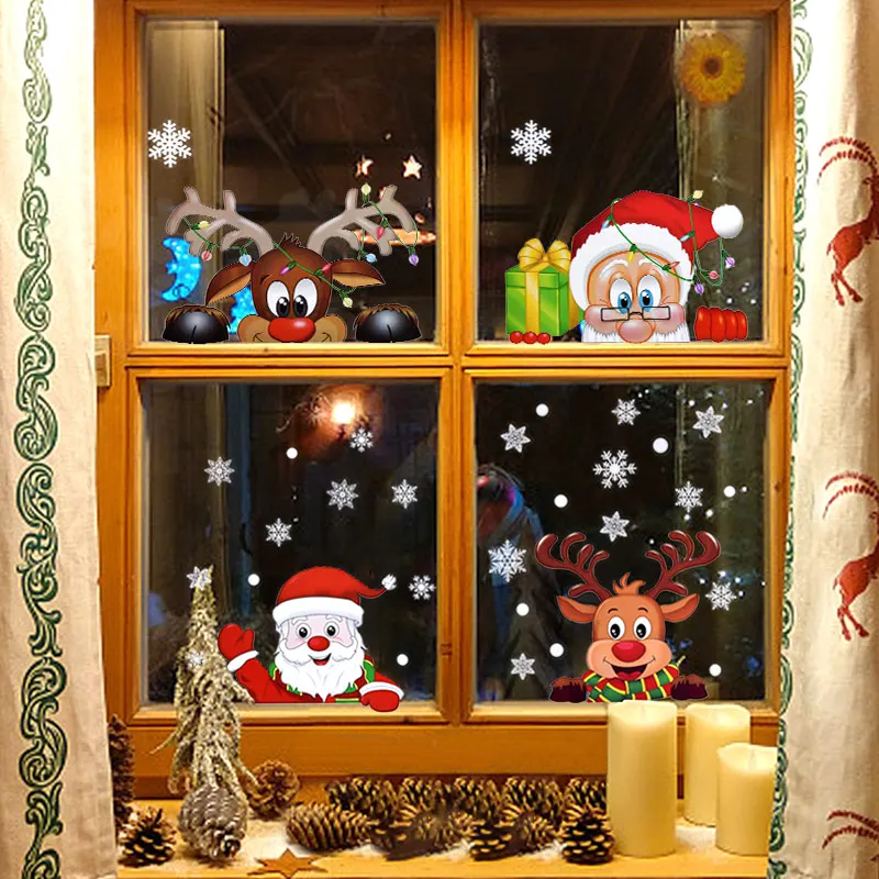 Merry Christmas Decorations Window Stickers Cute Santa Claus Elk ...