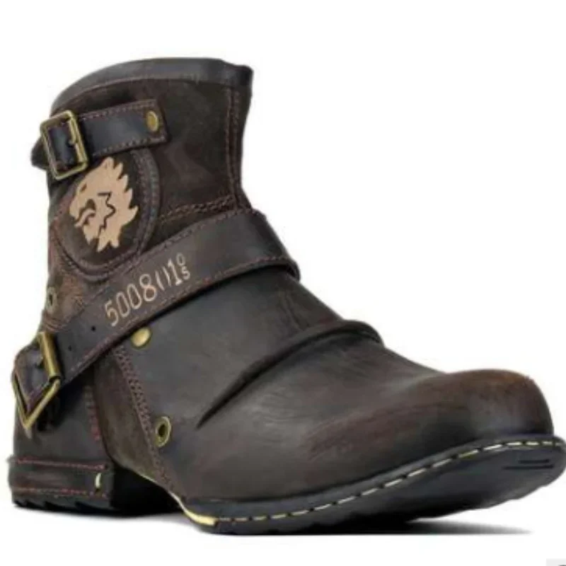 2022 European and American New Round Toe European and American Retro Men's Leather Boots Men's Shoes Men's Boots Plus Size