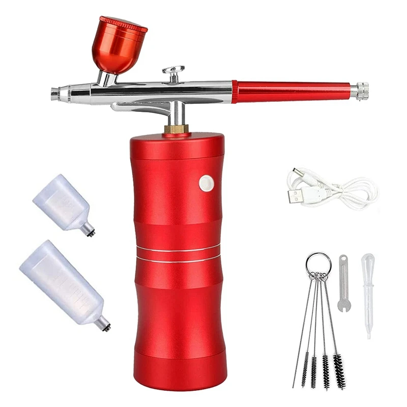 

Portable Airbrush Accessories Parts With Compressor, Rechargeable Cordless Handheld Airbrush Set With 3 Paint Cups, Red
