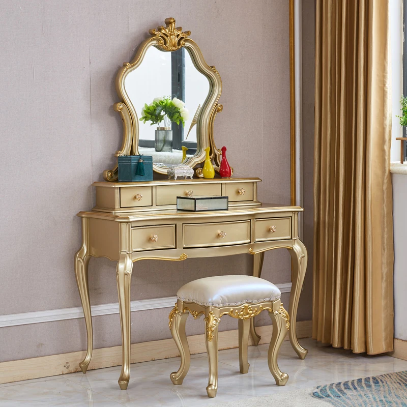 

Европейский туалетный столик, шкаф для хранения, встроенный Женский, роскошный, цвет шампанского, золотой, цельная древесина, туалетный столик для принцессы