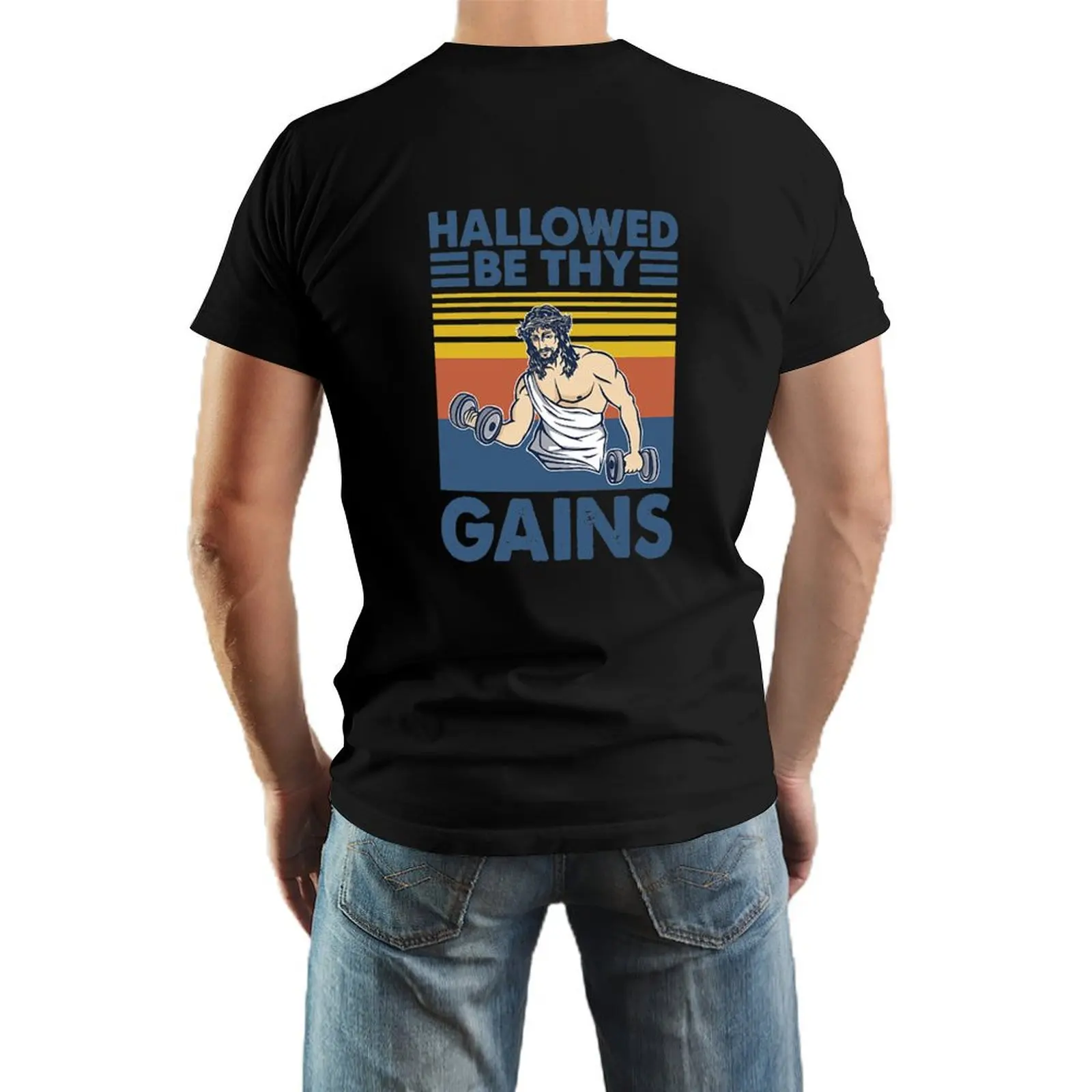 

Hallowed Be Thy Gains Jesus Gym Vintage T-Shirt sports fans blacks shirts graphic tees plus sizes tshirts for men