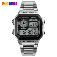 SKMEI 1335 Luxury Watch for Men Stainless Steel Digital Sports Waterproof Mens Wristwatches Countdown Clock 1299  Reloj Hombre