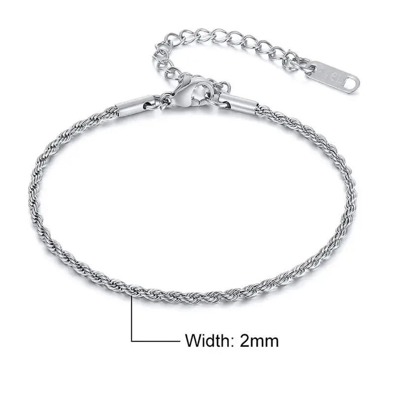 Stainless Steel Bracelet For Men Women Braided 16cm Rope Chain with 5cm Extender Adjustable Jewelry Gold/Silver Color