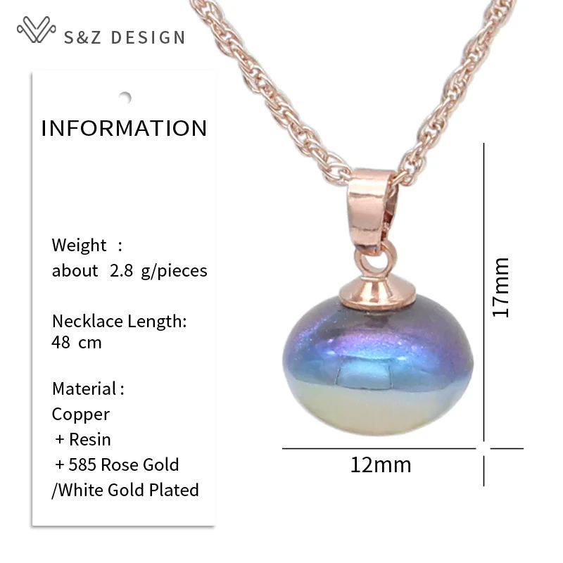 S&Z DESIGN New Fashion 585 Rose Gold Color Round Simulated-pearl Pendant Necklace For Women Wedding Party Jewelry Gift