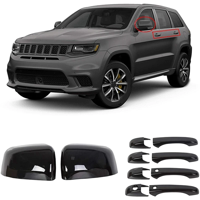 

Глянцевые черные зеркальные крышки + крышки дверных ручек для Jeep Grand Cherokee Dodge Durango 2011-2020, аксессуары