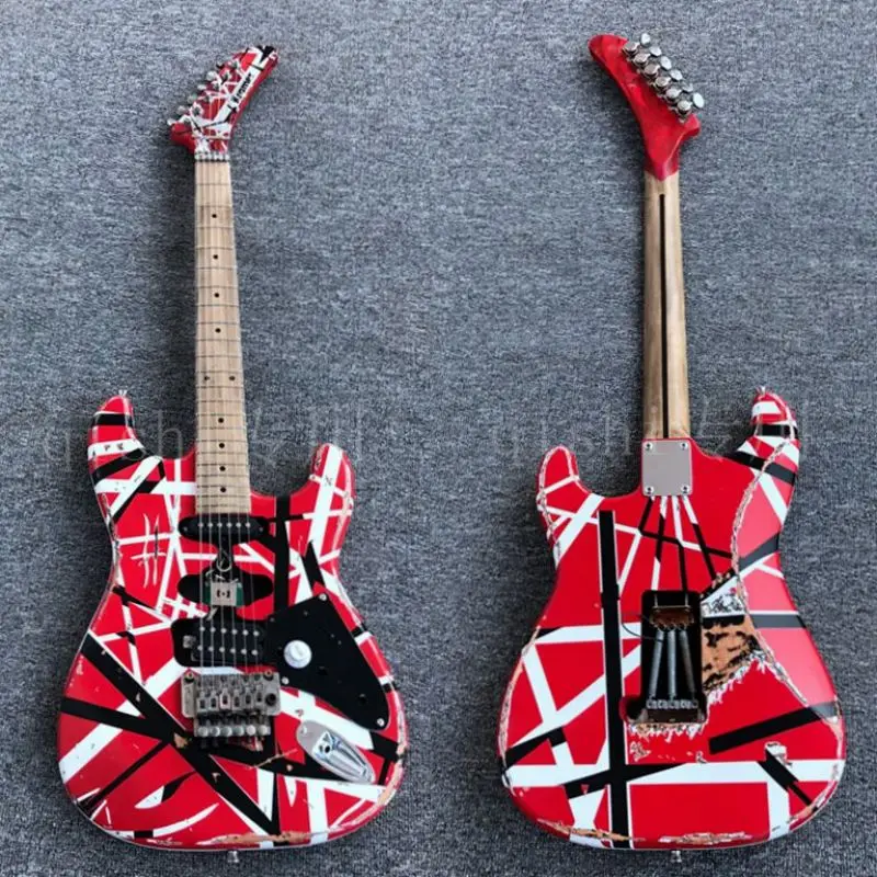 

in stock Eddie Van Halen “Fran-k” Heavy Relic Electric Guitar/Red Body/Decorated With Black And White Stripes/Free Shipping