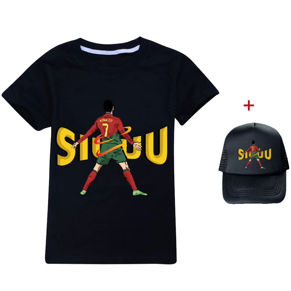 Siuuu 3D Stampe T-Shirt Per Bambini Moda Estate Manica Corta Tshirt Vendita Calda Calcio Cr7 Casual Streetwear Vestiti Cappello Da Sole