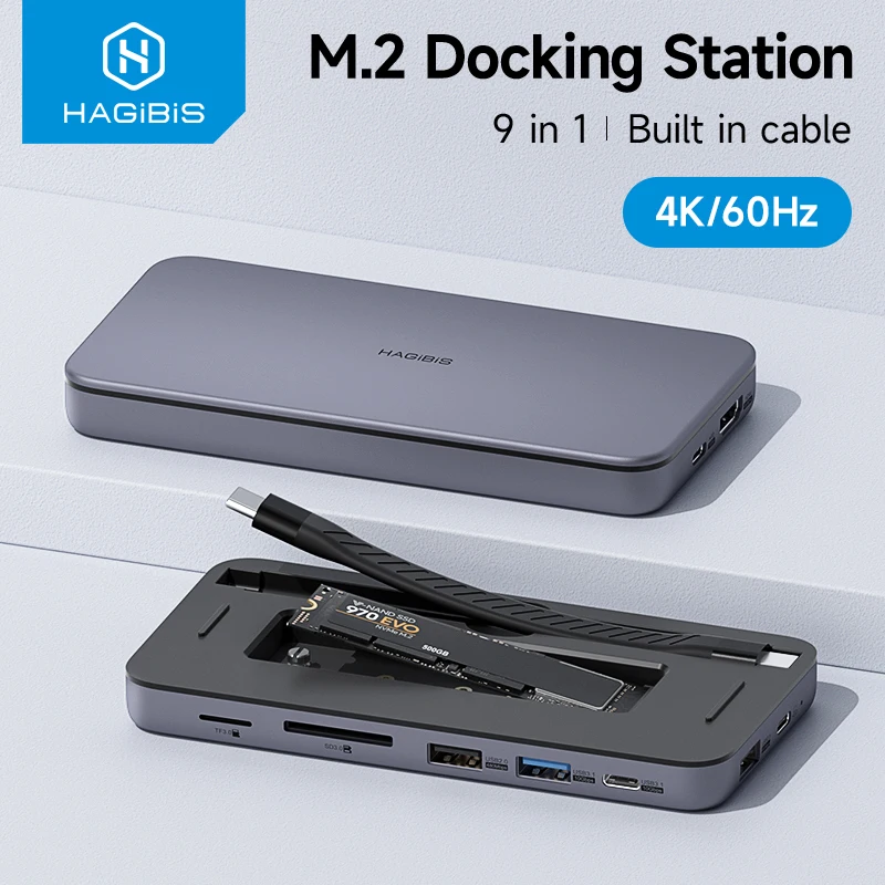 Hagibis-docking Station para Windows Mac os Hub Usb c Gabinete Ssd M.2 Nvme Sata 4k Compatível com Hdmi 100w pd Usb 3.1 em 1