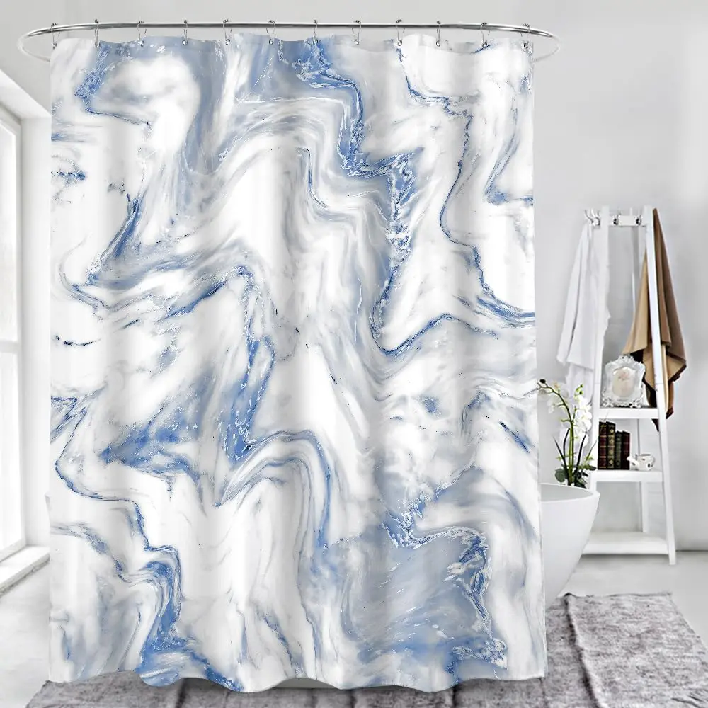 Blue Marble Shower Curtain Waterproof Abstract Shower Curtains for Bathroom Decor Printed Washable Bathtub Curtain with Hooks