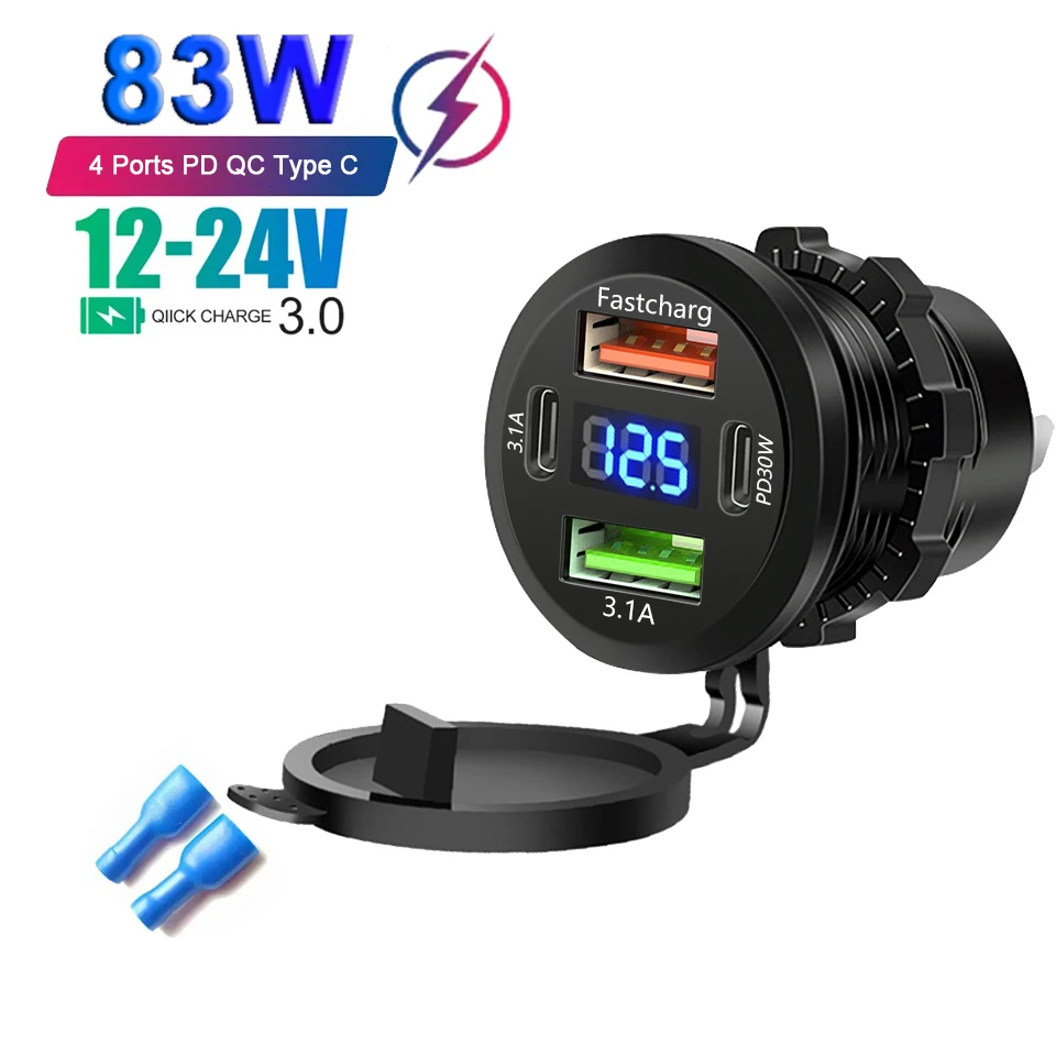ตัวเลือกสินค้า ที่ชาร์จรถยนต์ USB PD 83W ช่องคู่ กันน้ำ
