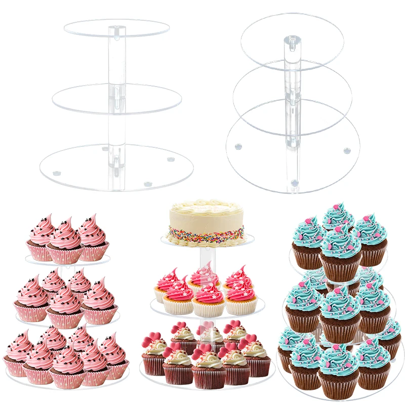 

3-Layer Removable Round Acrylic Cake Stand Dessert Macaron Display Rack Stand Tray For Wedding Birthday Party Cake Decoration