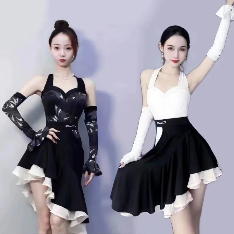 

Ruffled Latin Dance Skirt Female Adult 2023 New Sexy Wrap Hip Dance Skirt Suit Standard Training Latin Dress Competition Costume