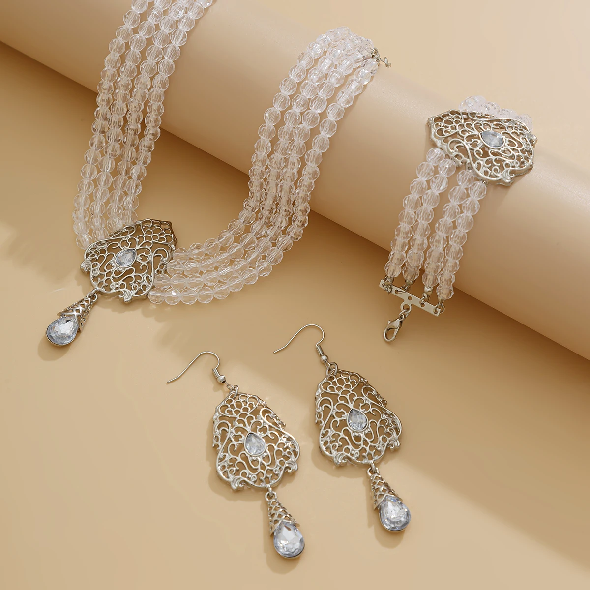 Ingemark Goth Multilayer Crystal Chain Necklace Bracelet Drop Earrings for Women Temperament Jewelry Set Halloween Accessories