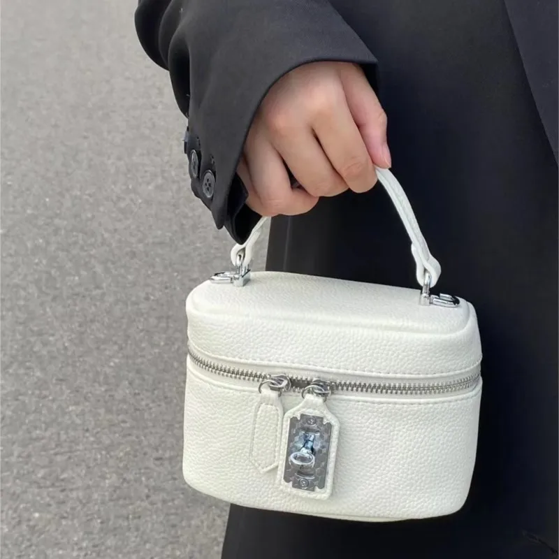 Beige Pebbled Texture Box Handbag Single Women Leather Petite Exquisite Shoulder Bags Ladies Fashion Sle Versatile Crossbody Bag