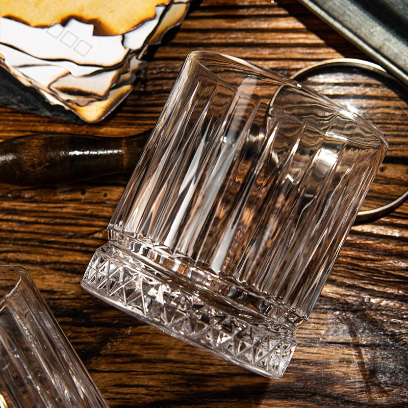 Whiskey Glass Transparent Glass Whiskey Wine Cup Foreign Wine Cup Beer Vertical Striped Spirit Cups 230ml drinking glasses set