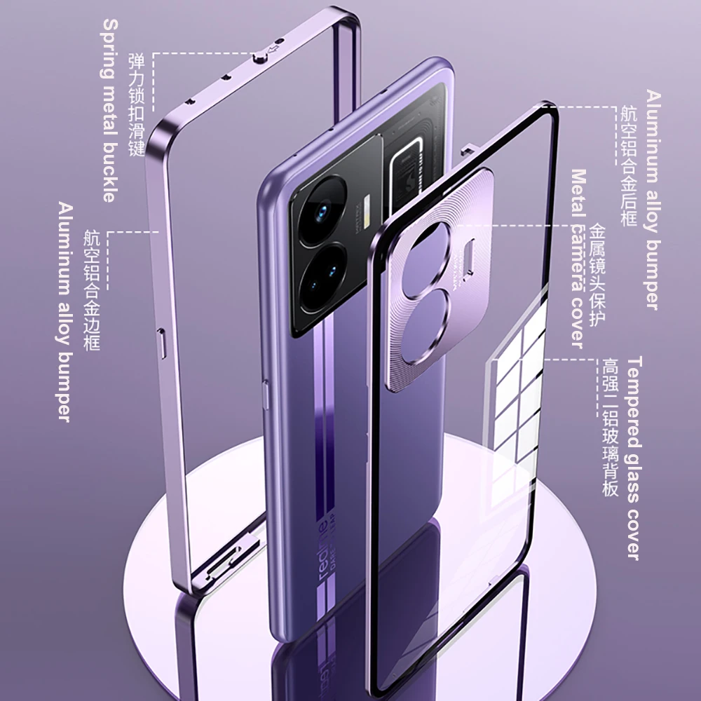 

Роскошный весенний металлический бампер с магнитной пряжкой для Realme GT Neo 5 чехол для телефона рамка из алюминиевого сплава задняя крышка из закаленного стекла Funda