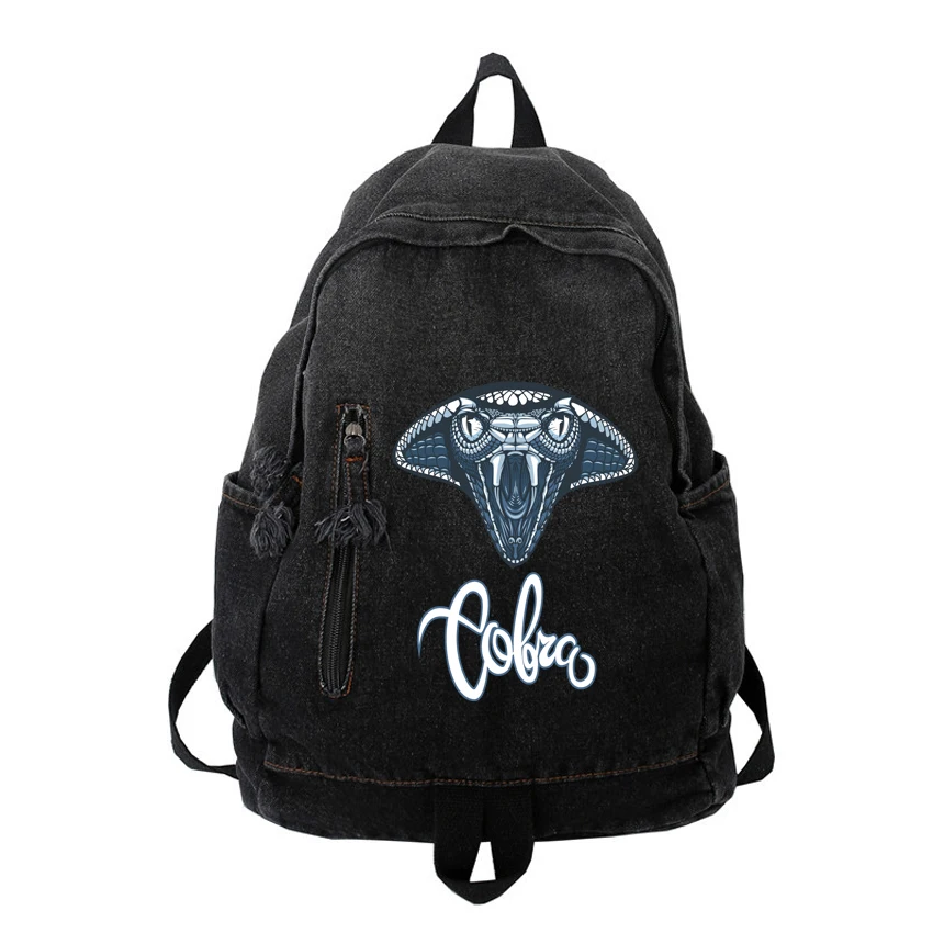 

Women Man Denim Backpack Women's Leisure Travel Outing Bag Schoolbags Suitable Boys Girls Unisex Snake Head Pattern Printed