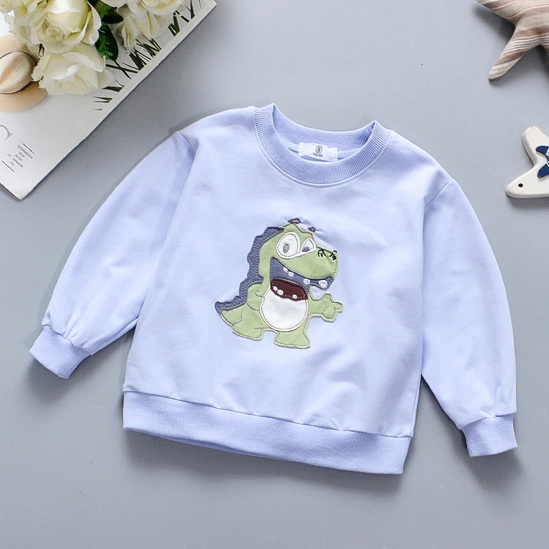 Spring Baby Girl Dress Hoodie Long Sleeve Round Neck Cartoon Dinosaur Sweet Princess Dress Birthday Party Team