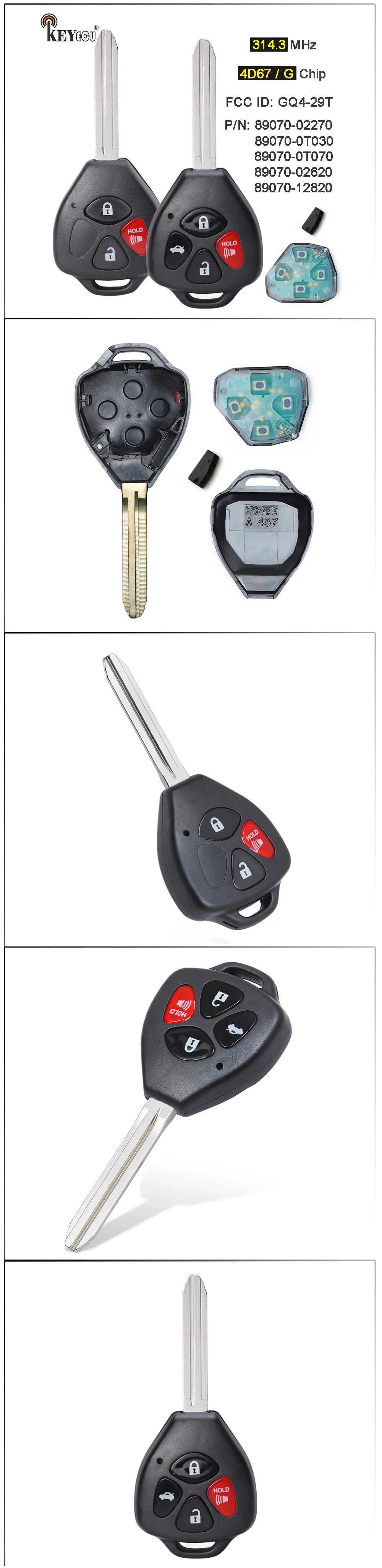 Keyforkess 315MHz 4 d67/G Chip FCC ID: GQ4-29T sostituzione 3 pulsanti telecomando portachiavi TOY43 per Toyota Avalon Corolla Matrix Venza - S93e8464dcf63499fb14df5325731d0ccN