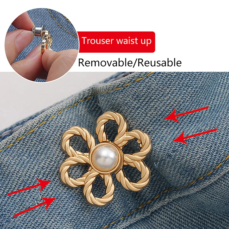 Reusable Detachable Waistband Flower Buttons Tool Jeans Waist Buckle Adjustment Button For Pants Jeans Waist Clip 5