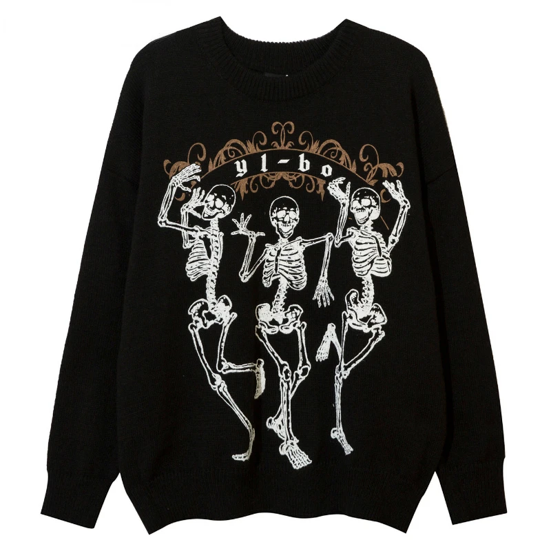 

Autumn Men Knitted Jumper Sweaters Hip Hop Dancing Skeleton Graphic Knitwear Streetwear Harajuku Fashion Casual Pullovers Clothe